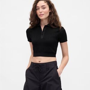 Gap × BÉIS Seamless Cropped Polo Shirt Woman XL Black Streetwear Stretch Preppy